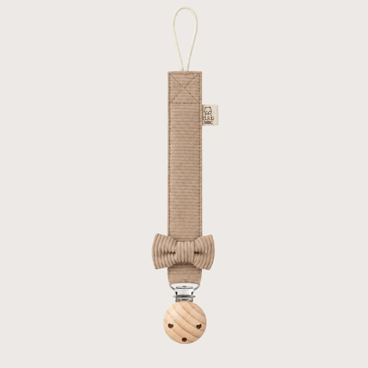Speenkoord met strik – sienna – ribstof met houten clip