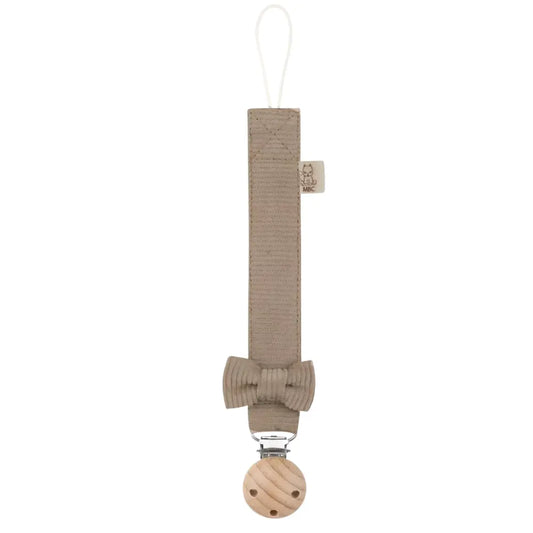 Beige kleurige speen koord in ribstof met strikje