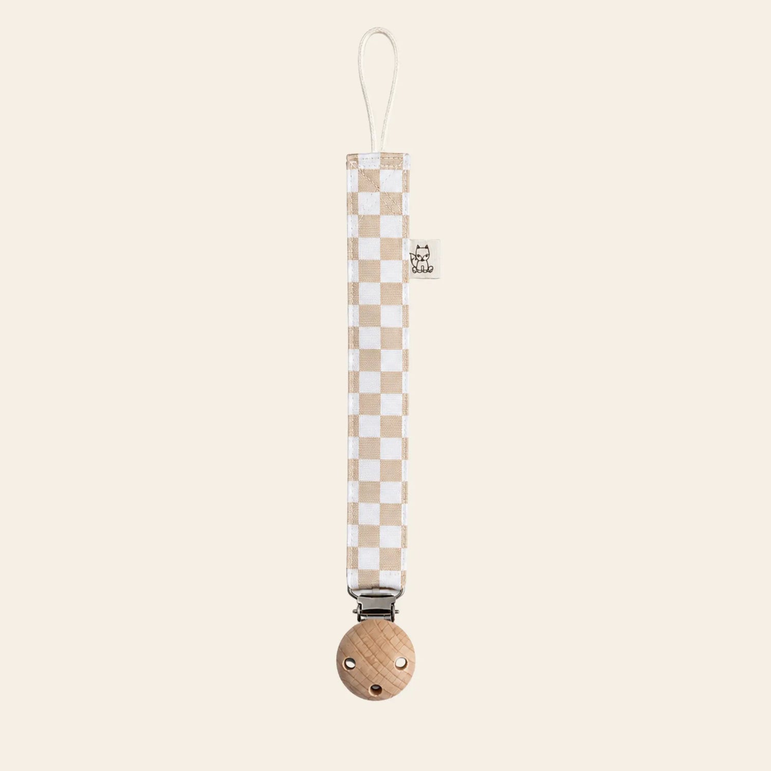 Speenkoord Checkers – beige – katoen met houten clip