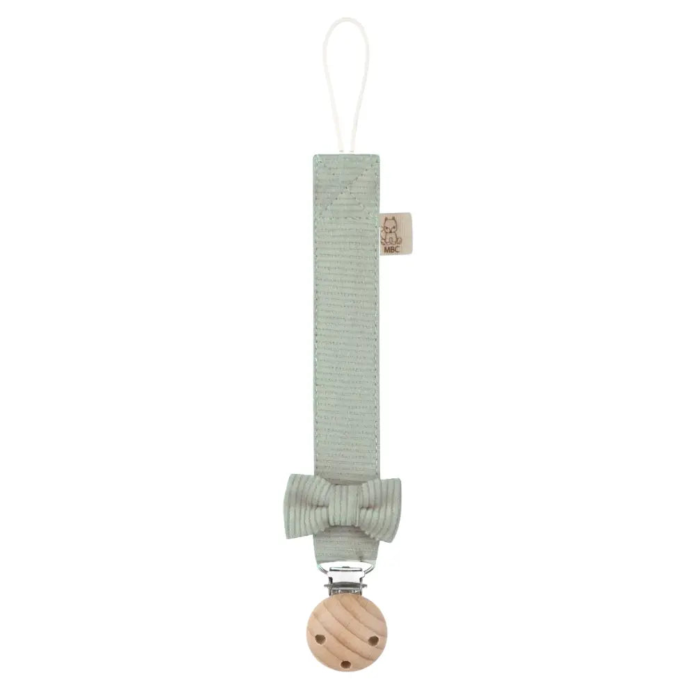 Hellmint Schnullerkette mit Schleife aus Rippstoff mit Holzclip