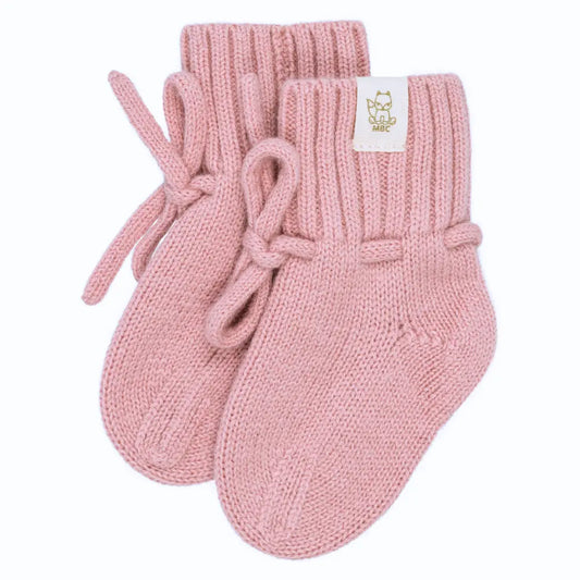 Wollen baby slofjes van roze merinowol