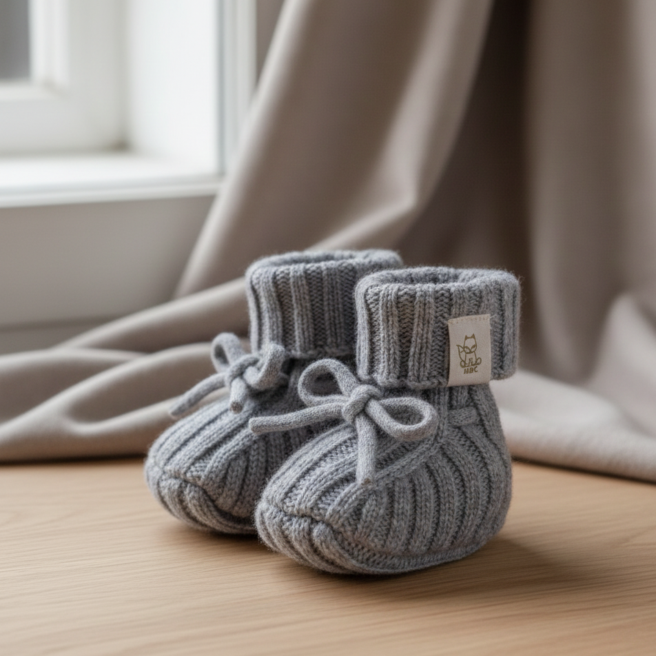 Wollen newborn slofjes merinowol en cashmere in grijs 