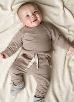 baby in jogger set taupe french terry 