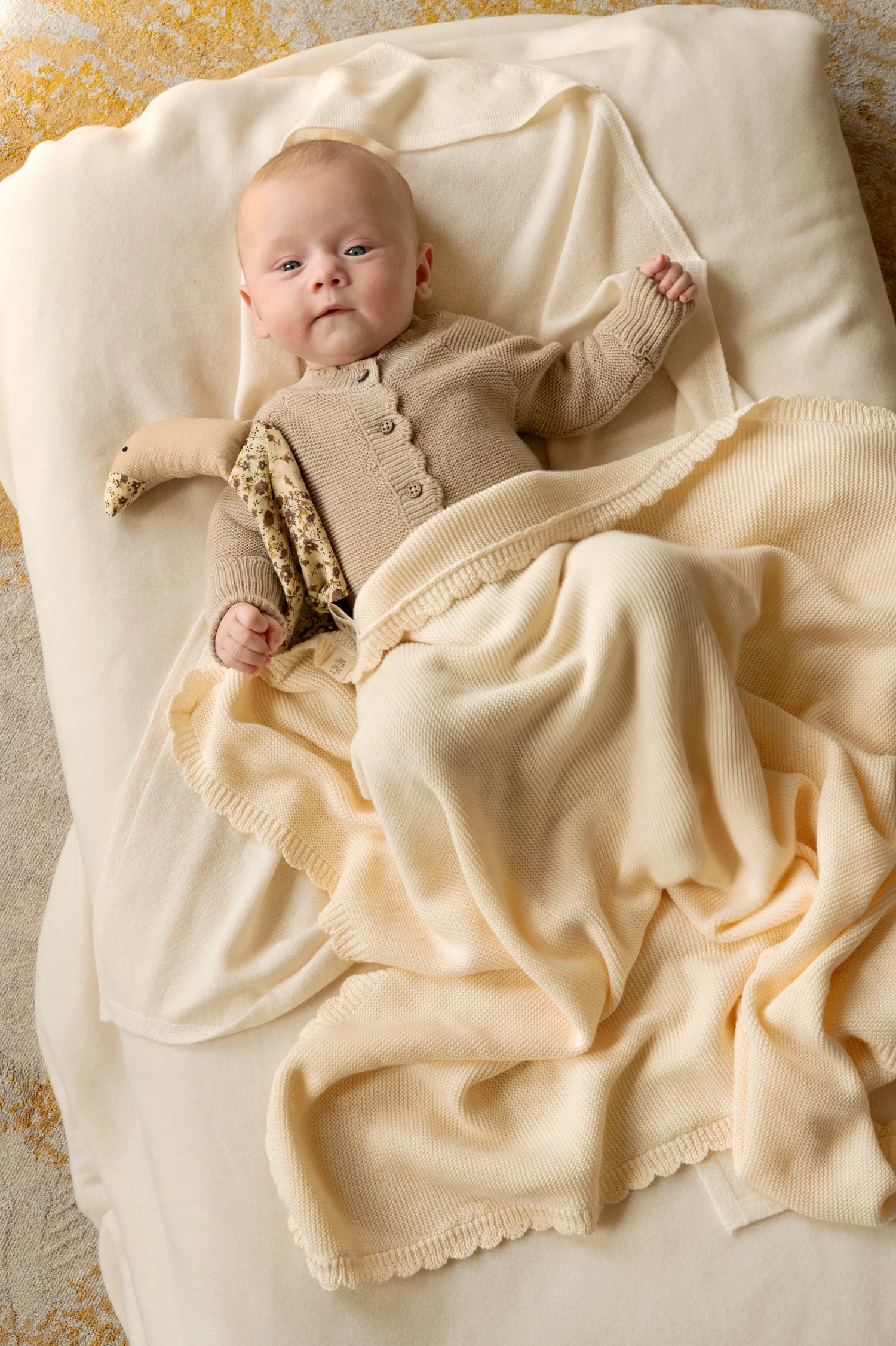 Pink Crib Blanket with Ruffle Edge - Cotton