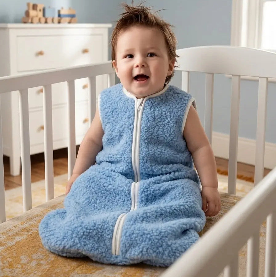 blauwe baby slaapzak van merinowol