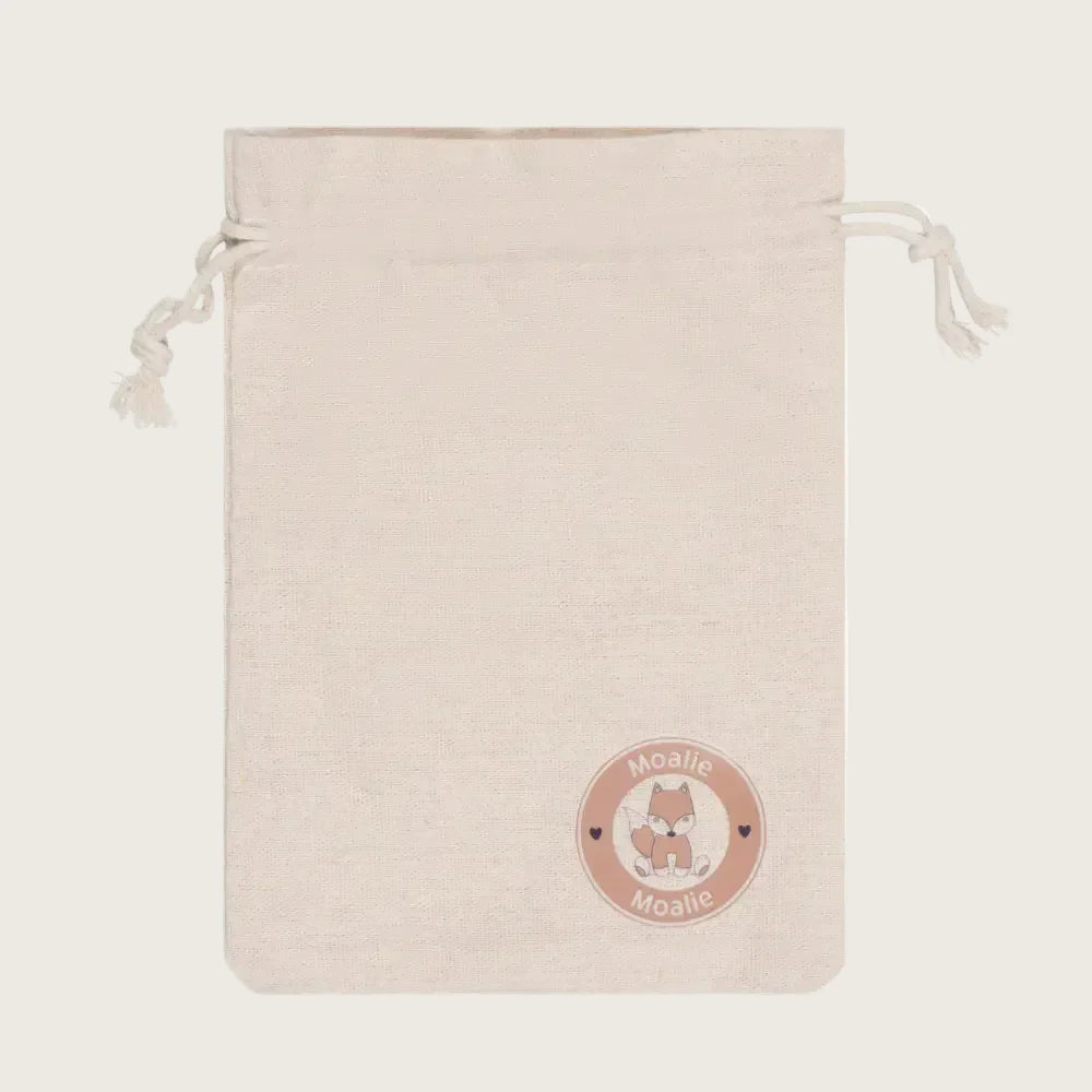 Katoenen opbergzakje met Moalie-logo voor wollen slofjes