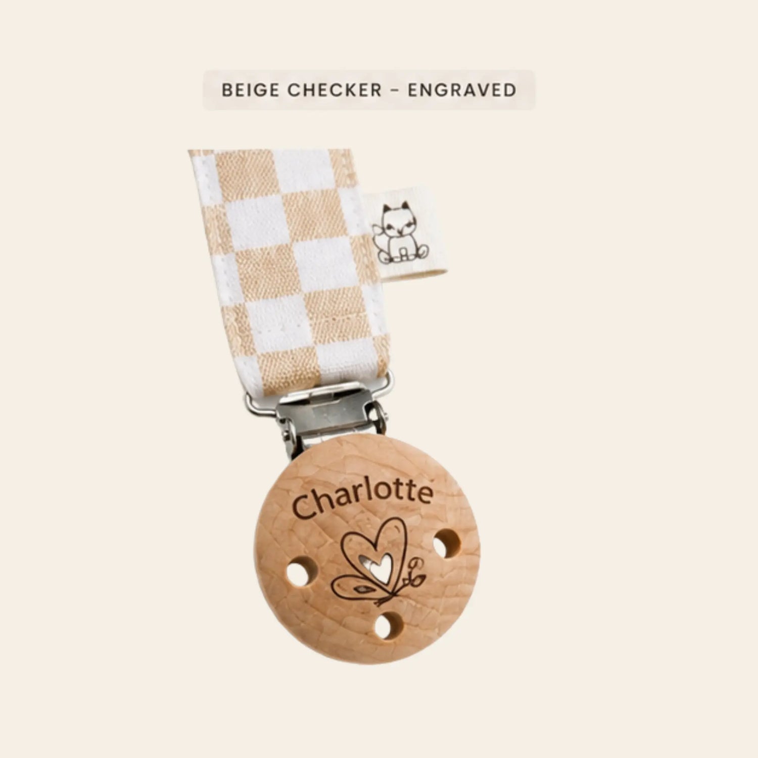 Speenkoord Checkers – beige – katoen met houten clip