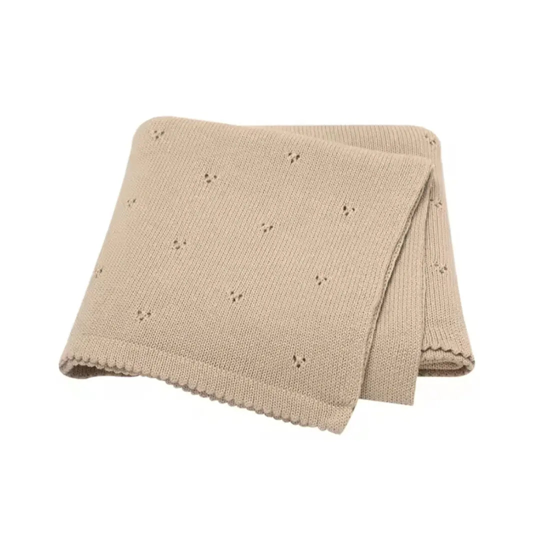 Katoenen pointelle babydeken beige voor wieg