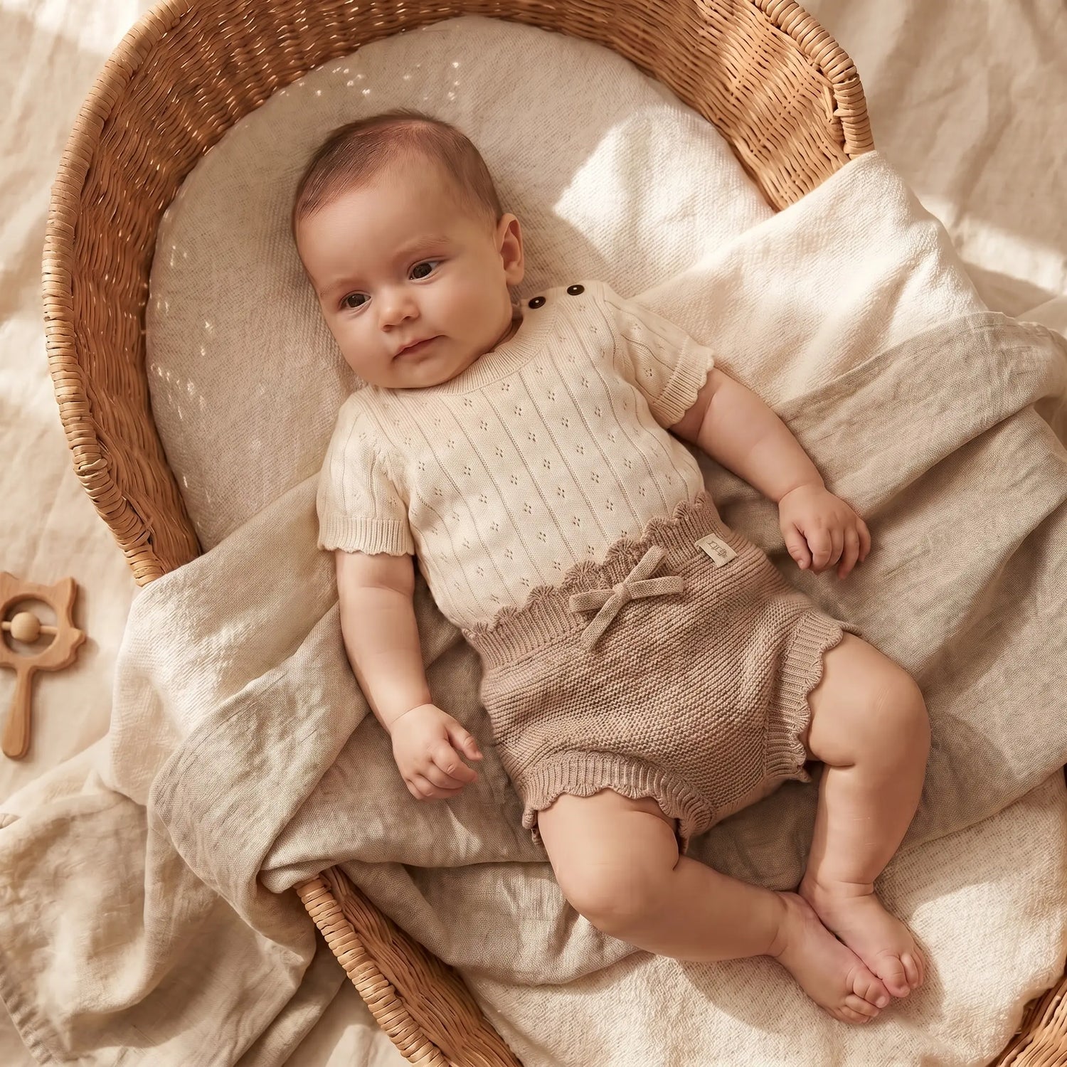 baby in gebreide baby zomer outfit van zacht katoen