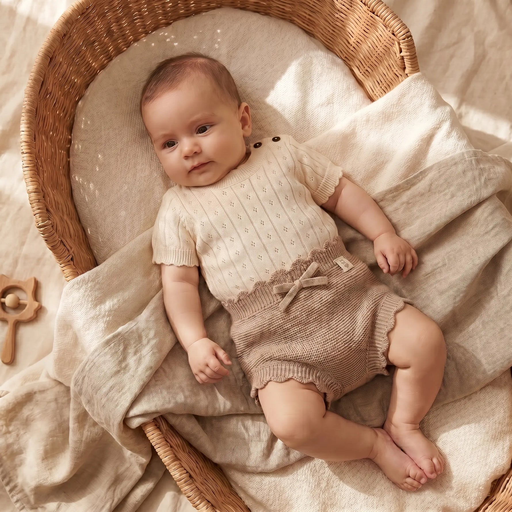 baby in gebreide baby zomer outfit van zacht katoen
