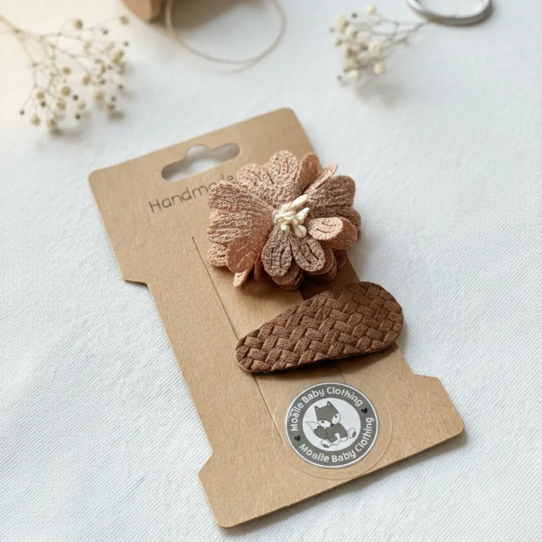 haarspeldjes Rose bloem en gevlochten leder look