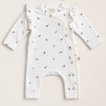 Handgemaakt wit baby boxpakje Fleur met bloemenprint, ruches en los verkrijgbaar haarbandje