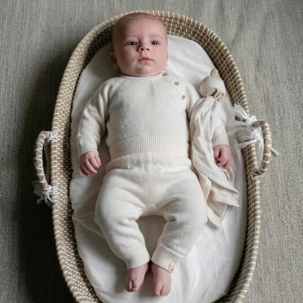 merinowol en cashmere baby broekje en romper Cream 