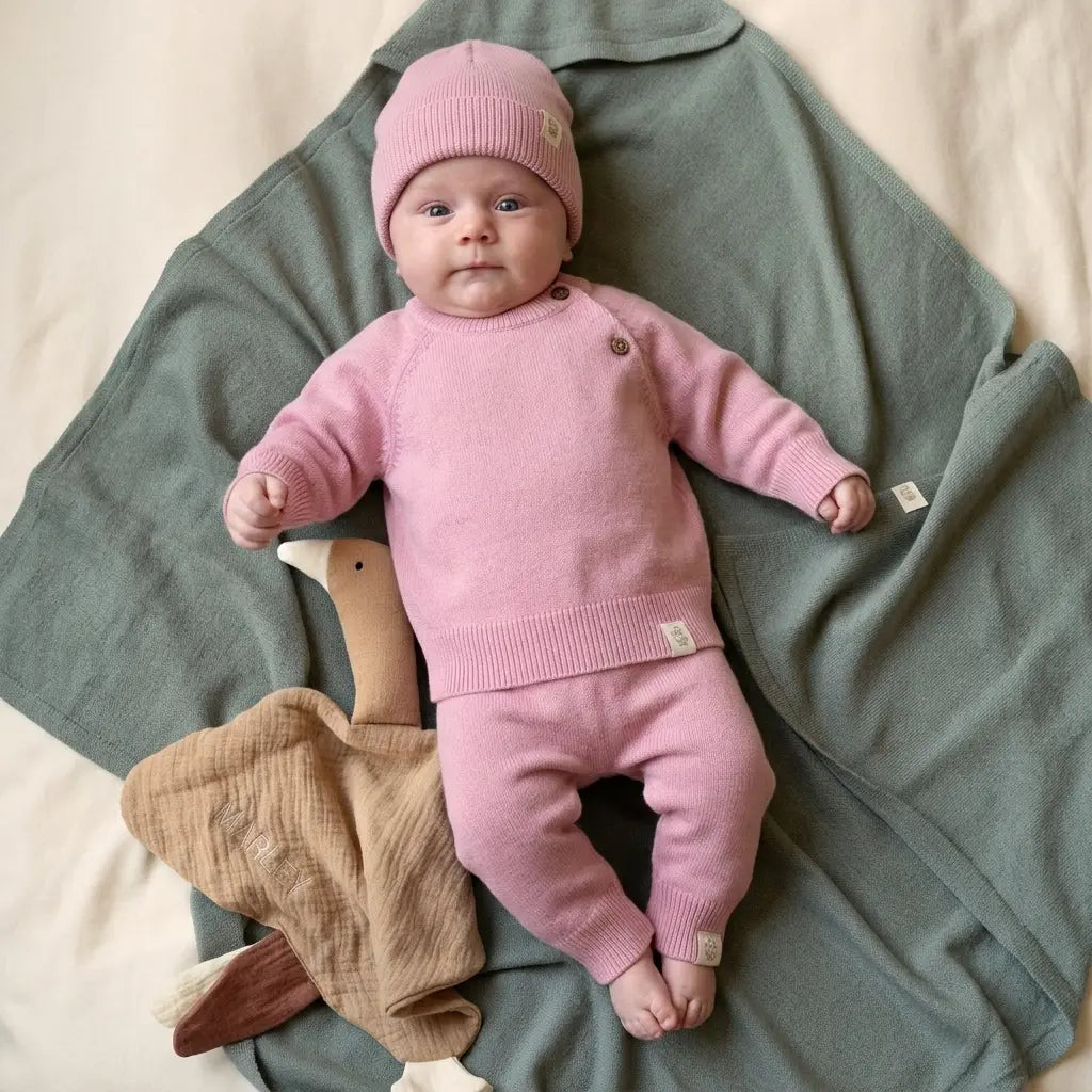 merinowol en cashmere baby outfit roze 