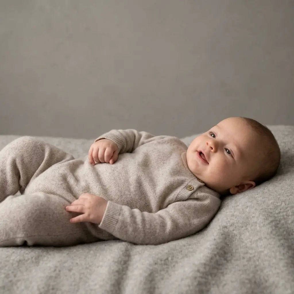 baby in merinowol en cashmere boxpakje in sand kleur