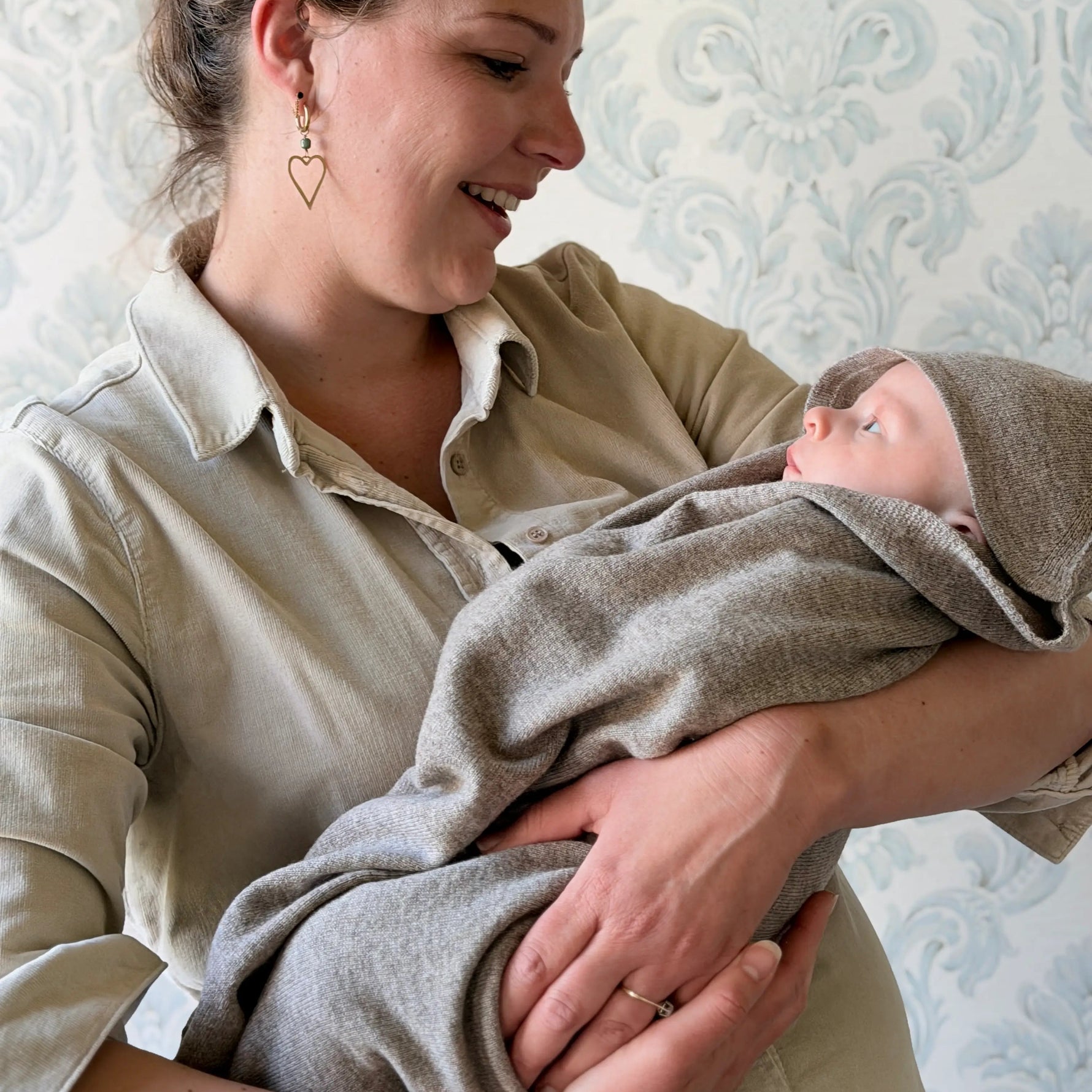 merinowollen deken en omslagdoek, bruin, rice flower
