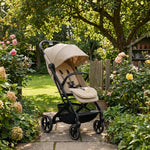 stroller in garden with merinowool seatpad 