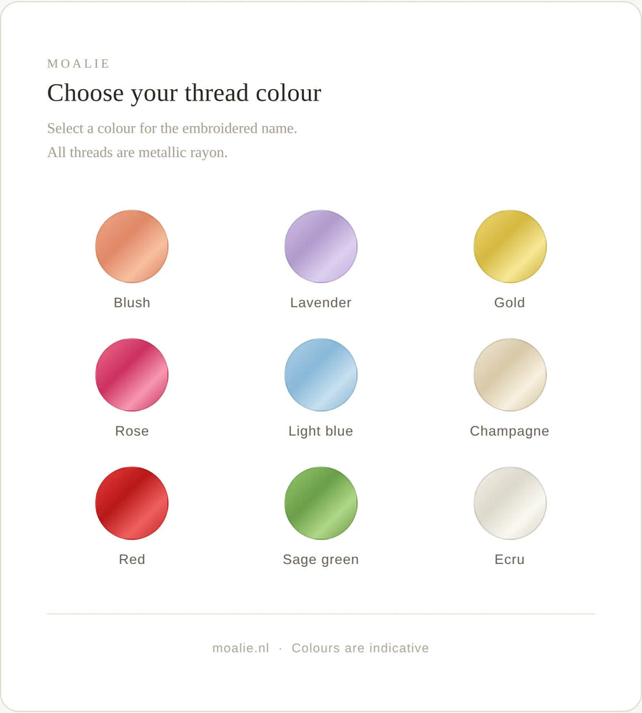 Kleuren borduurgaren voor het personaliseren van de Moalie babydeken
