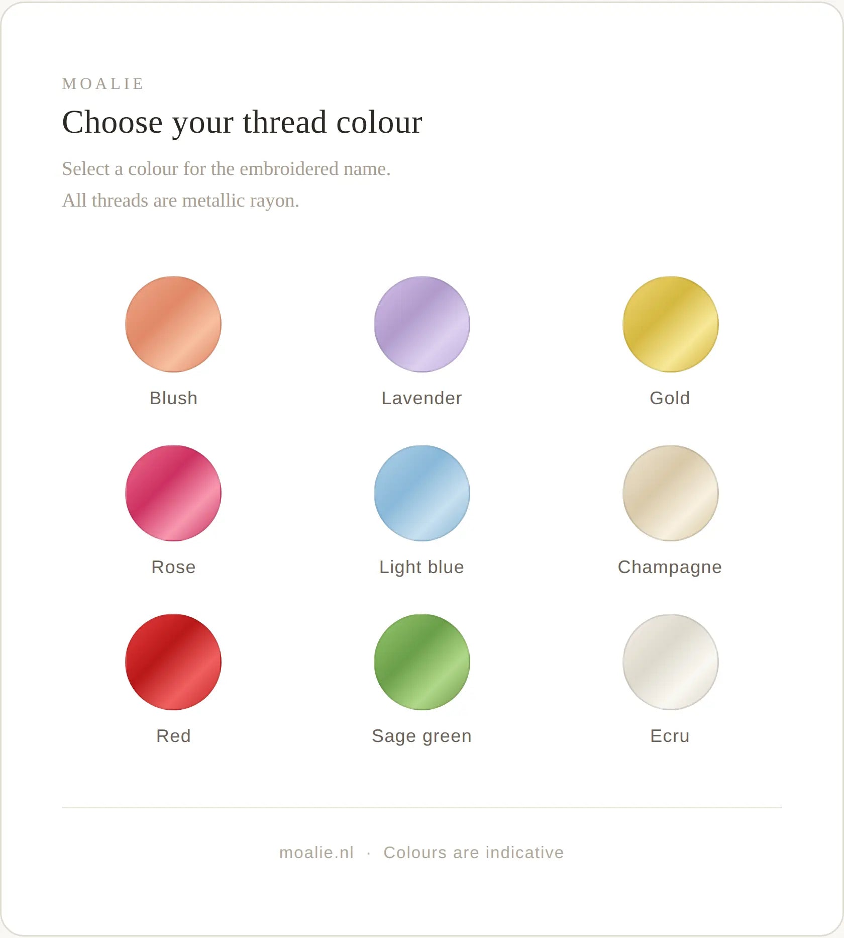 Thread colours for embroidery personalisations