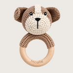 Rammelaar Bello gehaakte hond met houten ring - Moalie