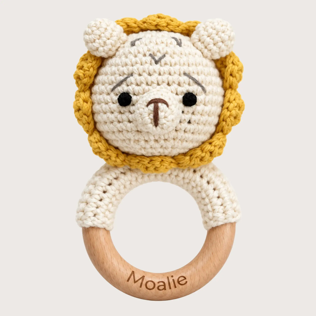 Rammelaar Leo gehaakte leeuw met houten ring - Moalie