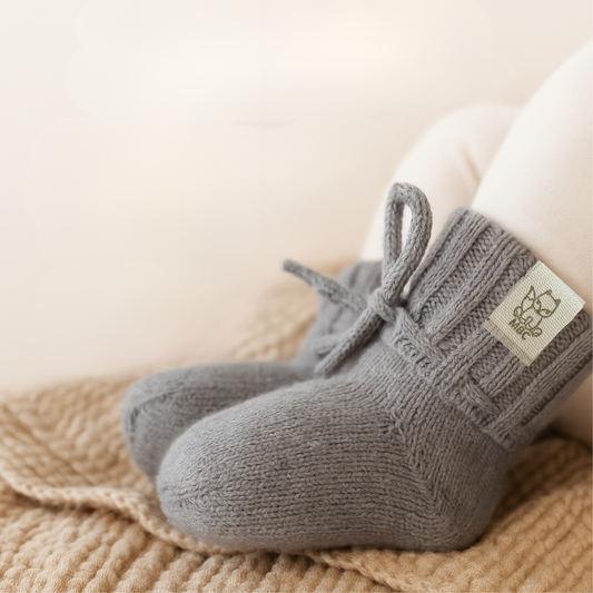 Grey merino wool baby booties – warmth and comfort for little ones